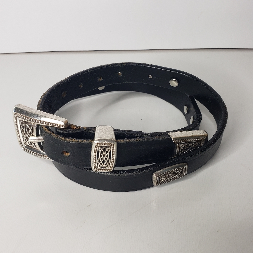 Tory Equestrian English Bridle Leather Silver Tone Buckle Celtic Narrow Belt 28